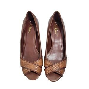 Cole Haan Air Elly Women's Brown Peep Toe Wedge Heels Size 8.5B  33025-2752